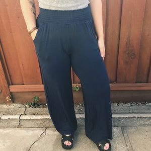 Navy blue, stretchy wide leg pants .